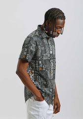Camicia mezza manica 100% cotone con fantasia|Colore:Nero