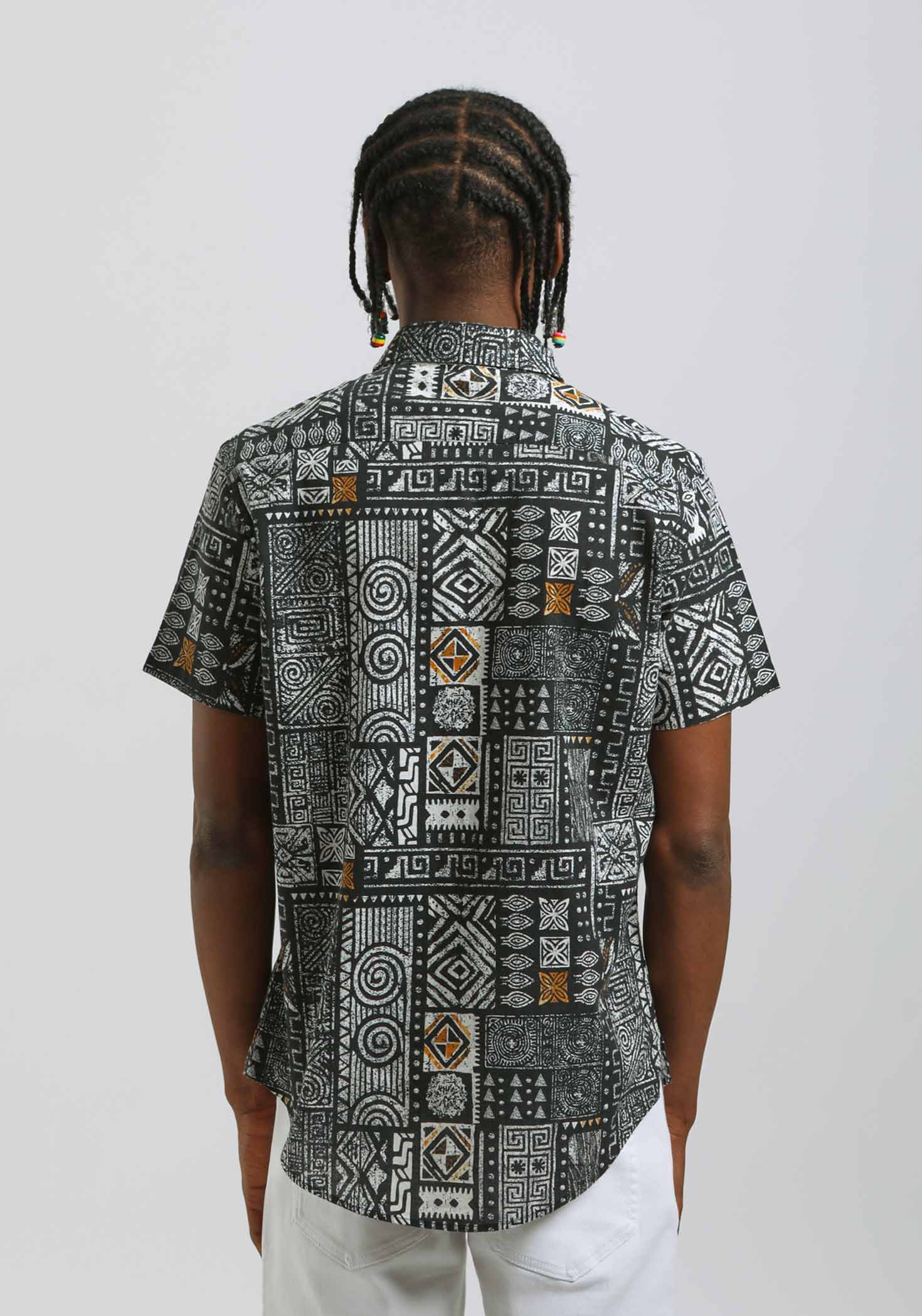 Camicia mezza manica 100% cotone con fantasia|Colore:Nero