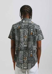 Camicia mezza manica 100% cotone con fantasia|Colore:Nero