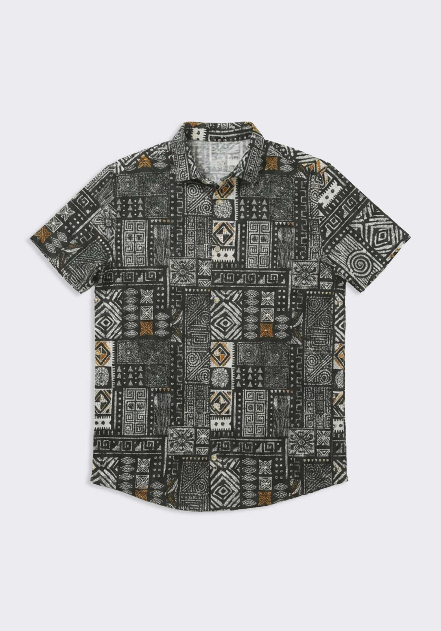 Camicia mezza manica 100% cotone con fantasia|Colore:Nero