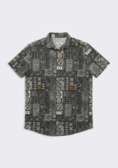 Camicia mezza manica 100% cotone con fantasia|Colore:Nero