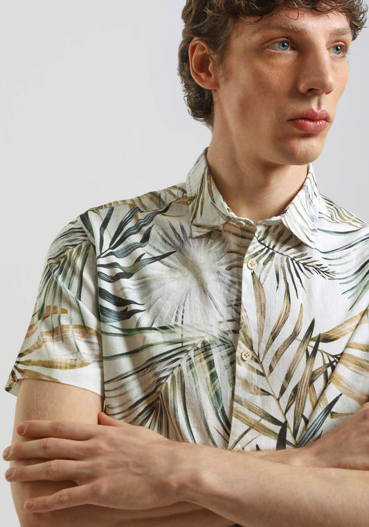 Camicia mezza manica 100% cotone con fantasia|Colore:Safari