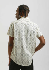 Camicia mezza manica misto lino cotone con fantasia|Colore:Sabbia