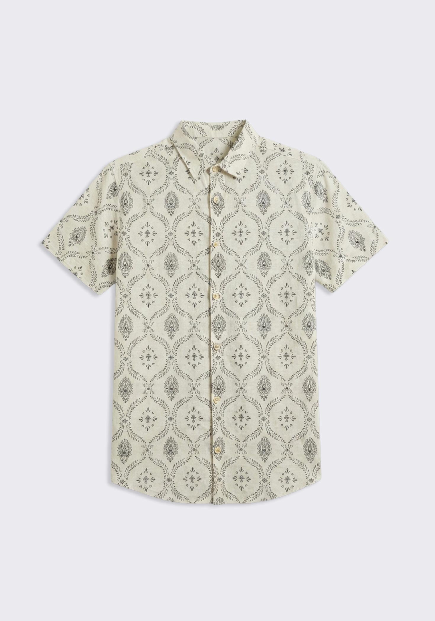 Camicia mezza manica misto lino cotone con fantasia|Colore:Sabbia