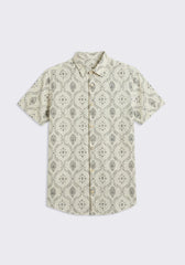 Camicia mezza manica misto lino cotone con fantasia|Colore:Sabbia