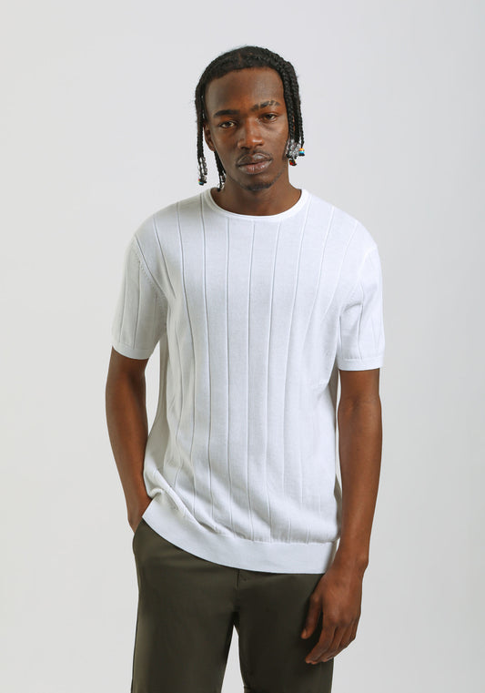 T-shirt in maglia a coste|Colore:Bianco