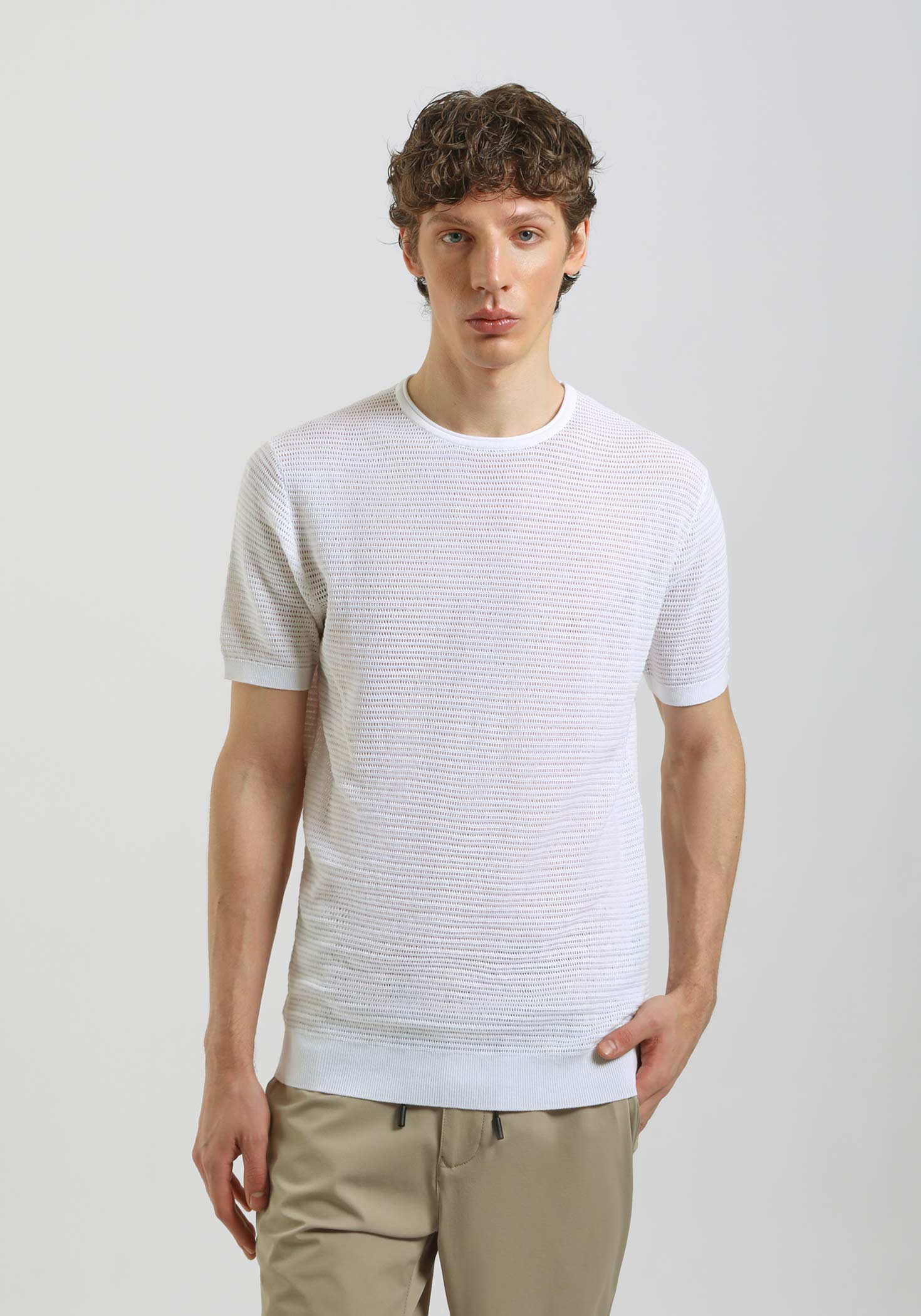 T-shirt in maglia forata|Colore:Bianco
