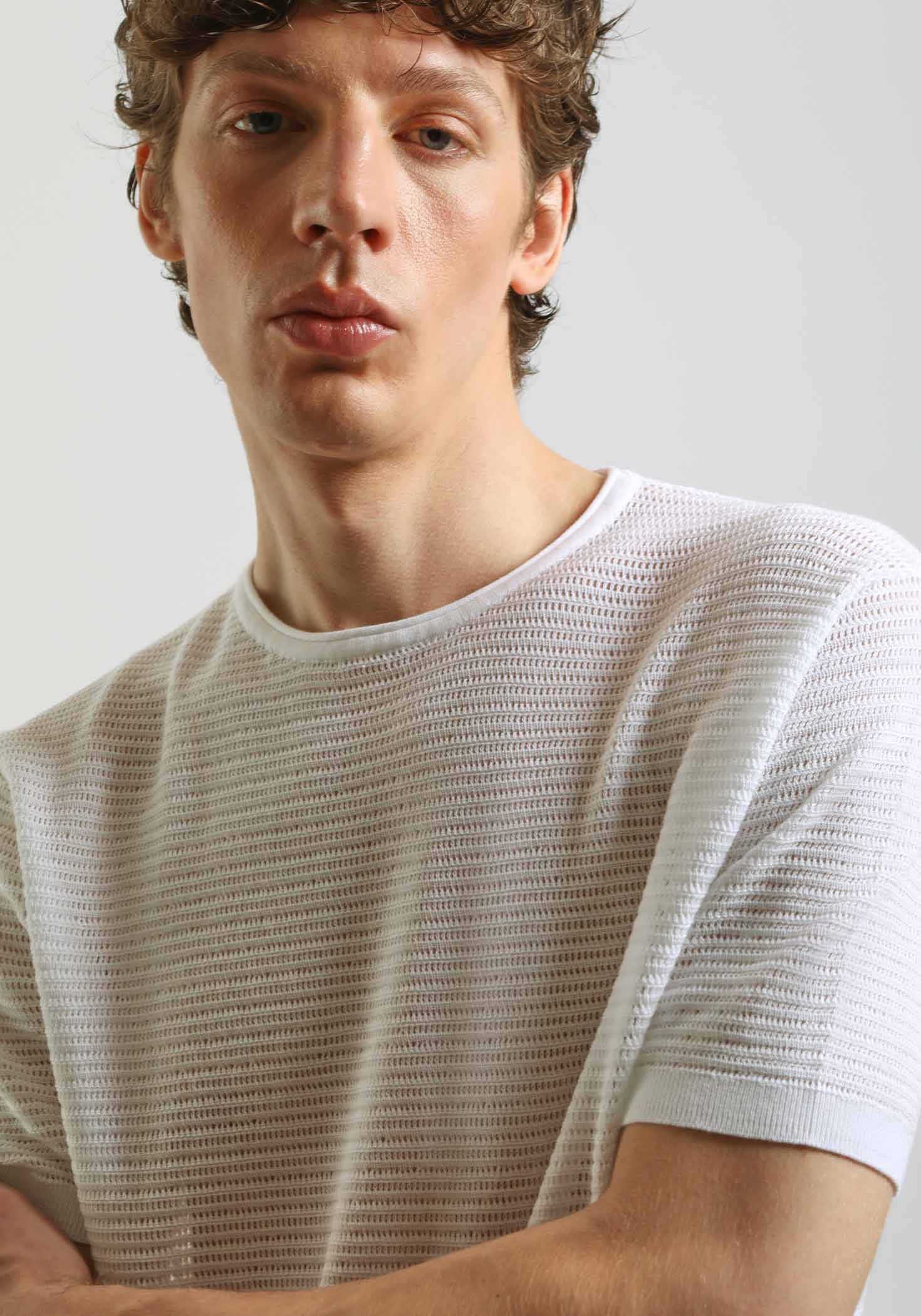 T-shirt in maglia forata|Colore:Bianco