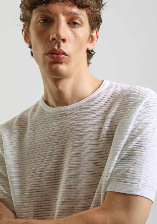 T-shirt in maglia forata|Colore:Bianco