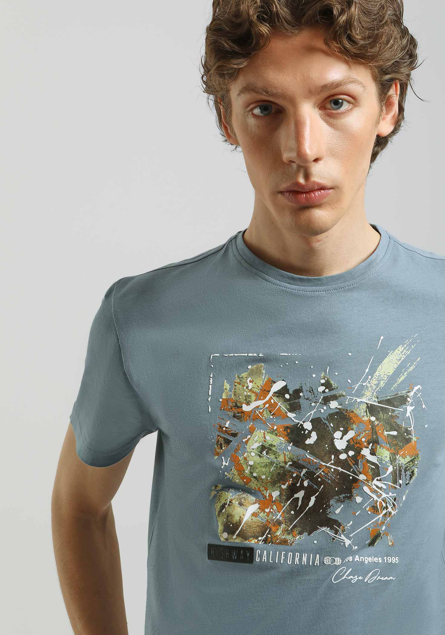 T-shirt 100% cotone con stampa|Colore:Ciano