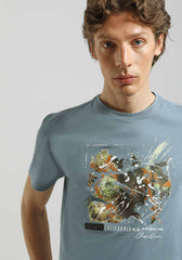 T-shirt 100% cotone con stampa|Colore:Ciano