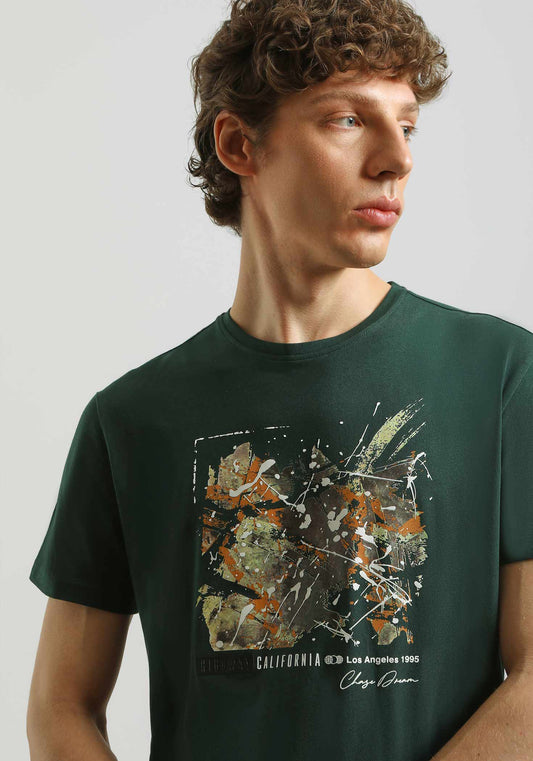 T-shirt 100% cotone con stampa|Colore:Petrolio