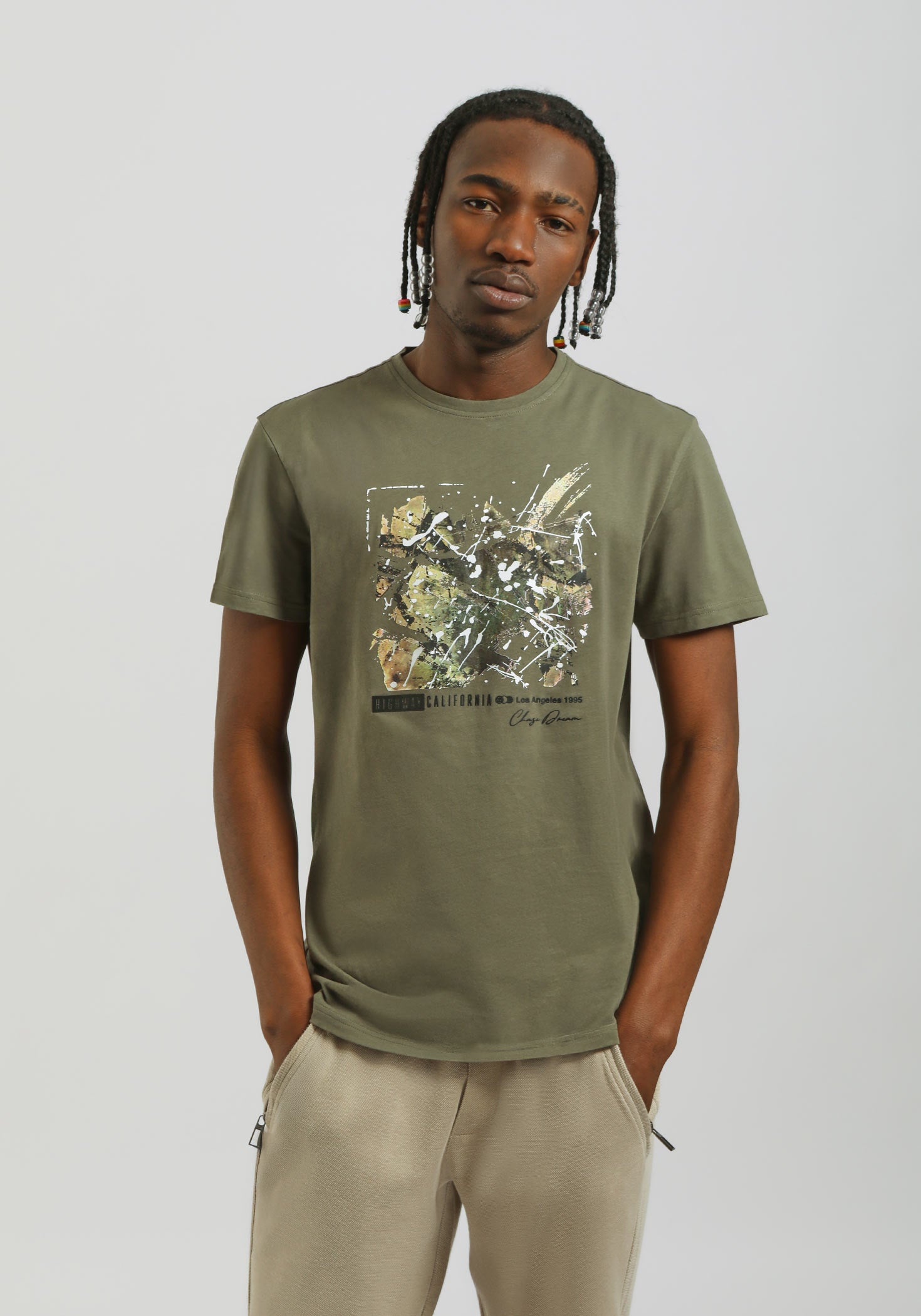 T-shirt 100% cotone con stampa|Colore:Salvia