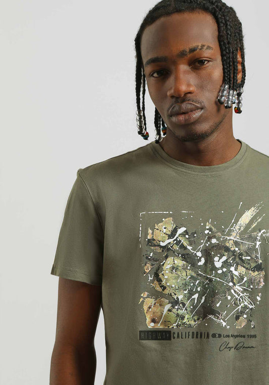 T-shirt 100% cotone con stampa|Colore:Salvia