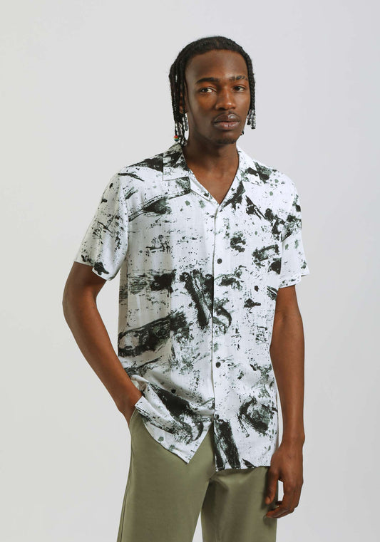 Camicia mezza manica fantasia 100% viscosa|Colore:Bianco
