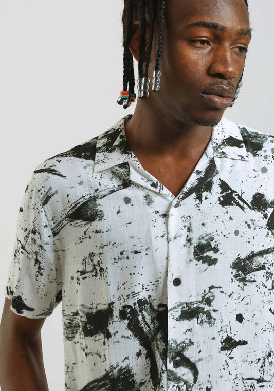 Camicia mezza manica fantasia 100% viscosa|Colore:Bianco