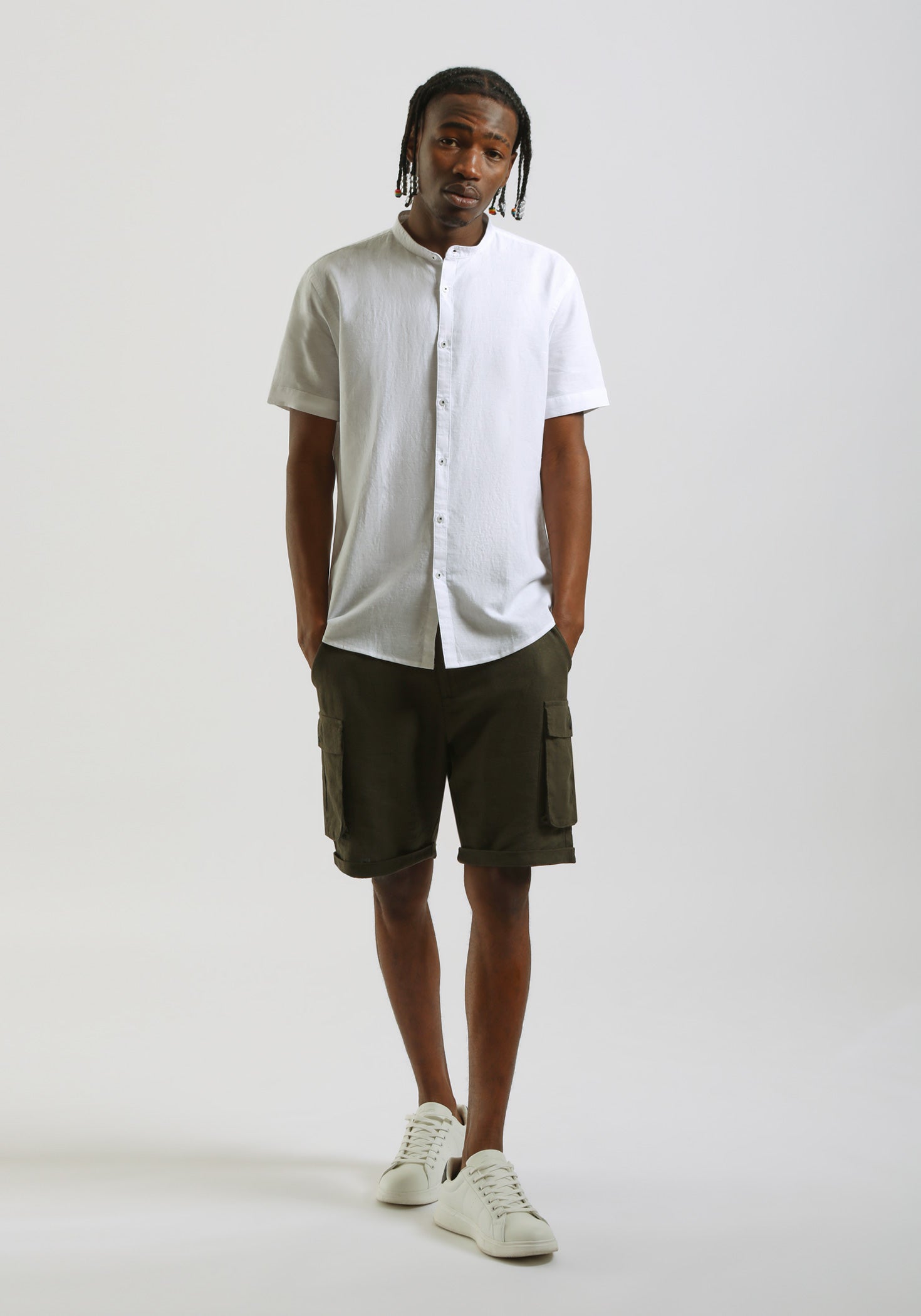Camicia mezza manica misto lino|Colore:Bianco