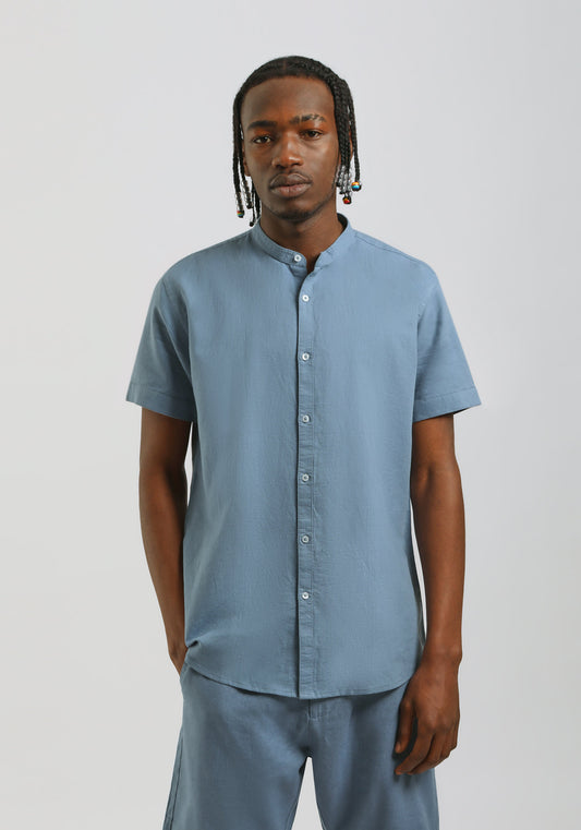 Camicia mezza manica misto lino|Colore:Ciano