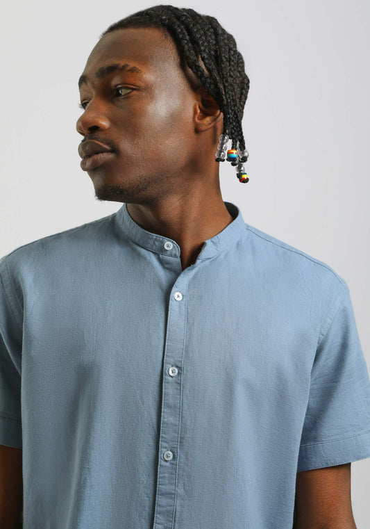 Camicia mezza manica misto lino|Colore:Ciano