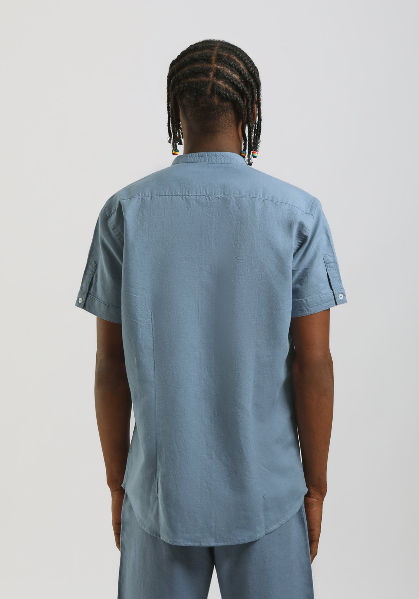 Camicia mezza manica misto lino|Colore:Ciano