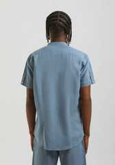 Camicia mezza manica misto lino|Colore:Ciano