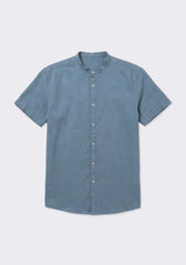 Camicia mezza manica misto lino|Colore:Ciano