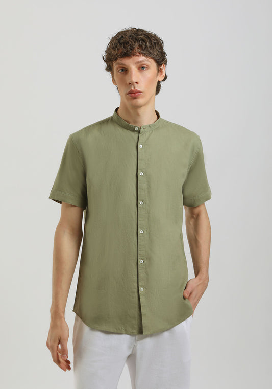 Camicia mezza manica misto lino|Colore:Verde