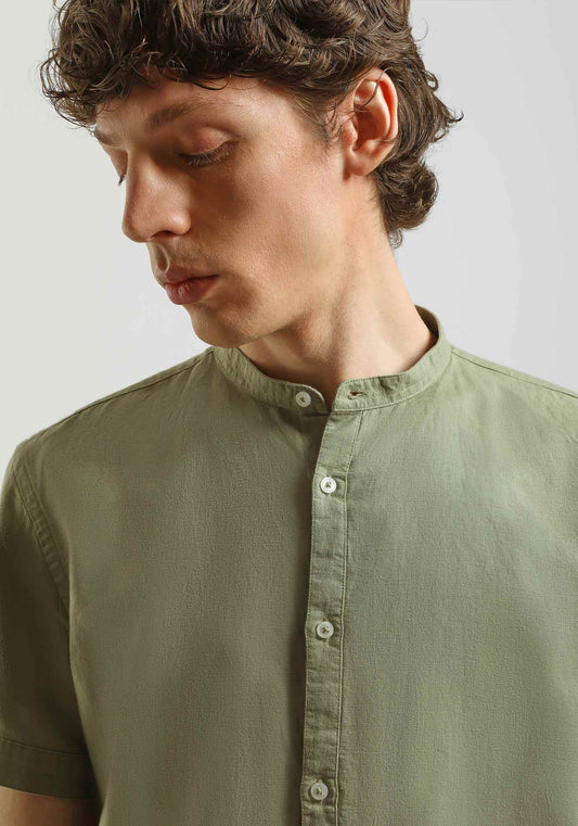 Camicia mezza manica misto lino|Colore:Verde