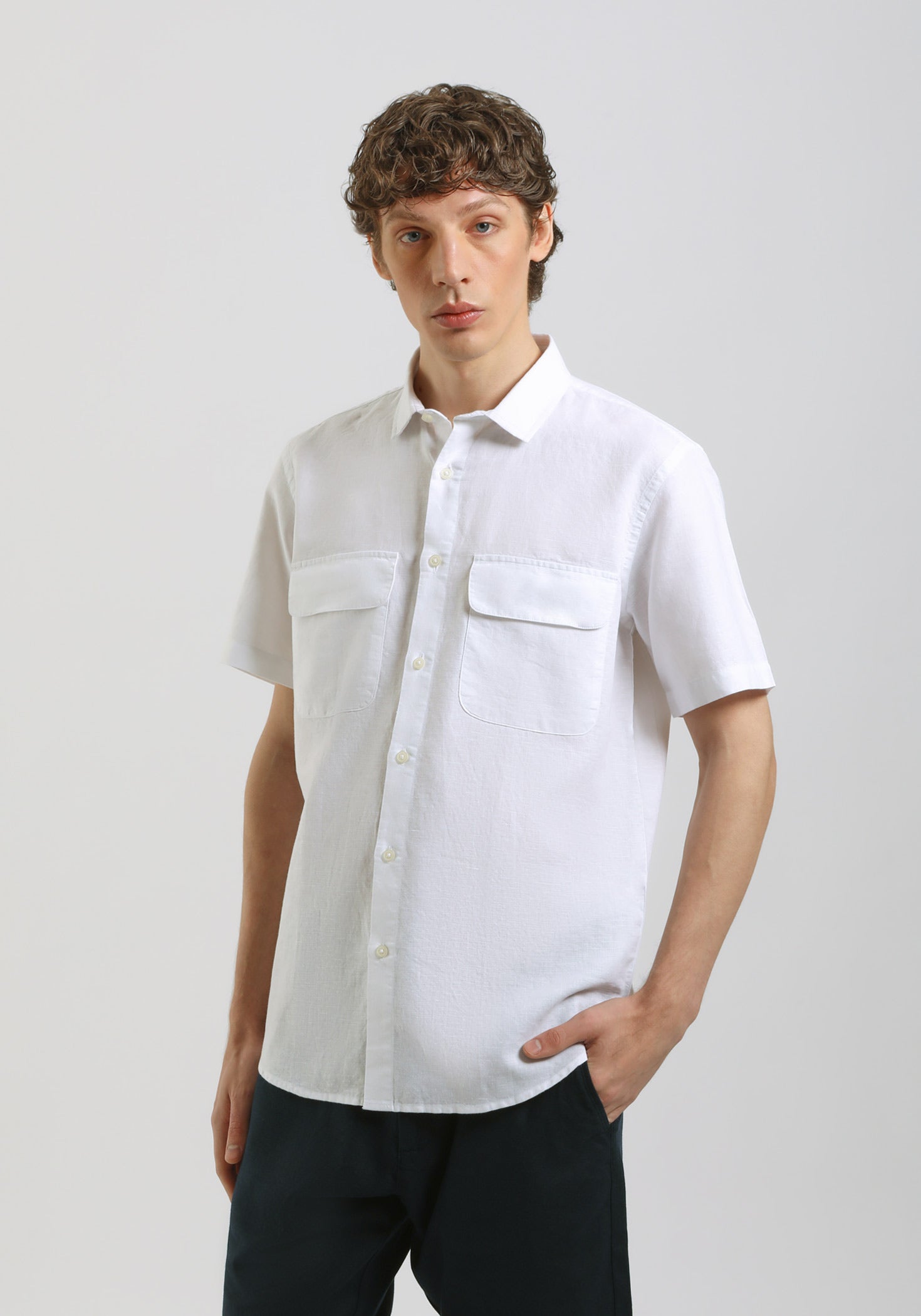 Camicia mezza manica misto lino|Colore:Bianco