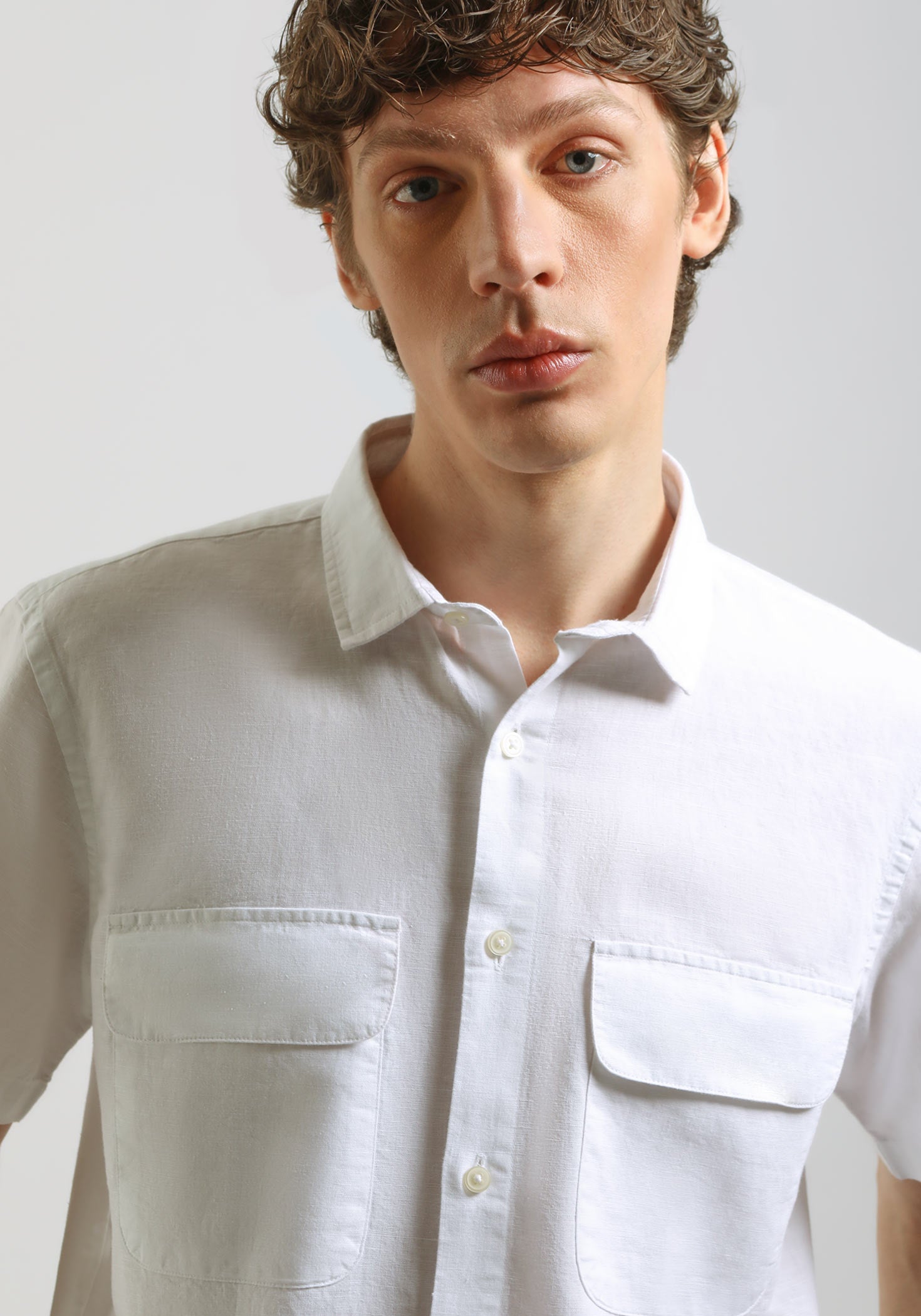 Camicia mezza manica misto lino|Colore:Bianco