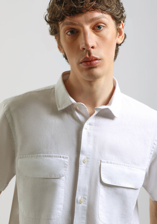 Camicia mezza manica misto lino|Colore:Bianco