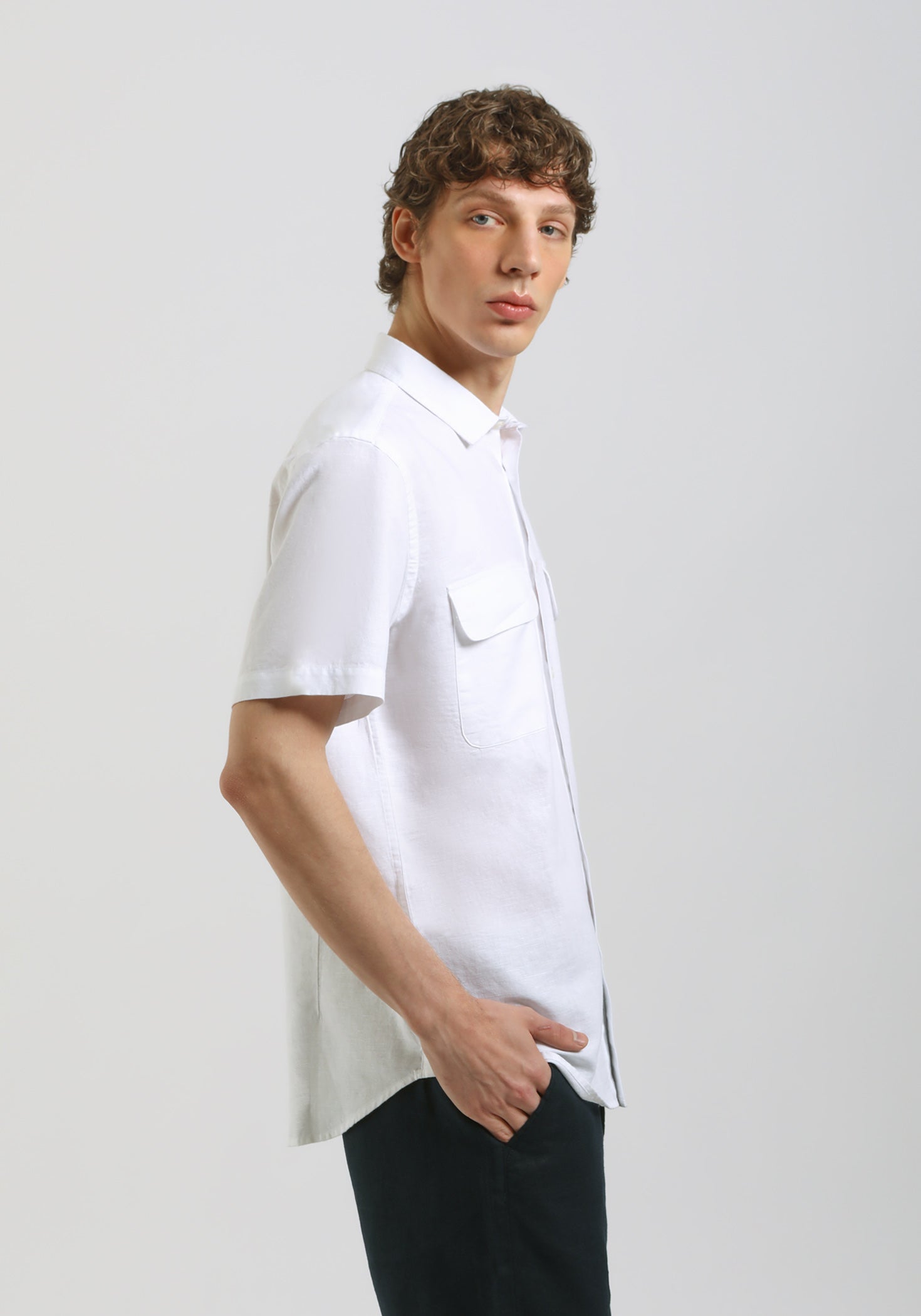 Camicia mezza manica misto lino|Colore:Bianco