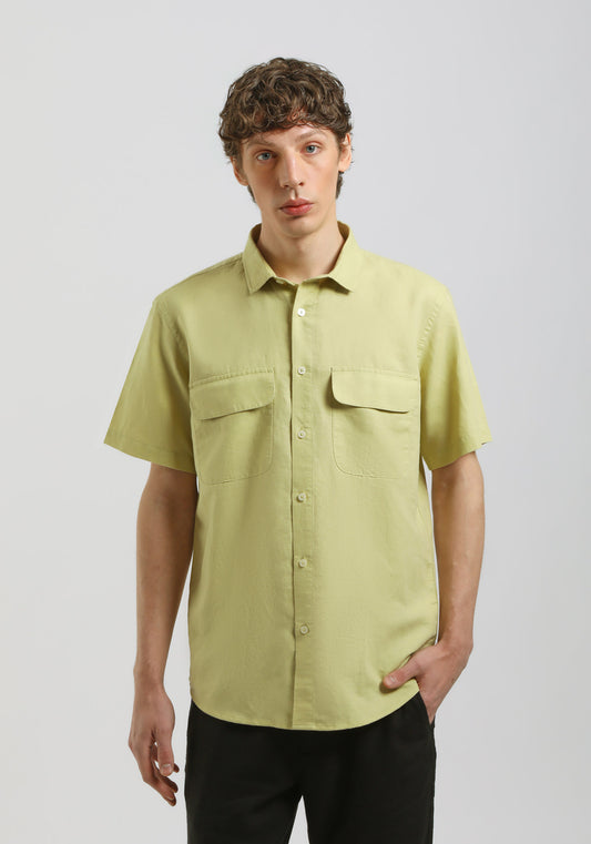 Camicia mezza manica misto lino|Colore:Verde acido