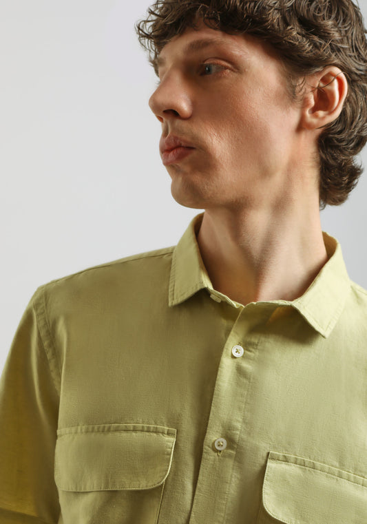 Camicia mezza manica misto lino|Colore:Verde acido