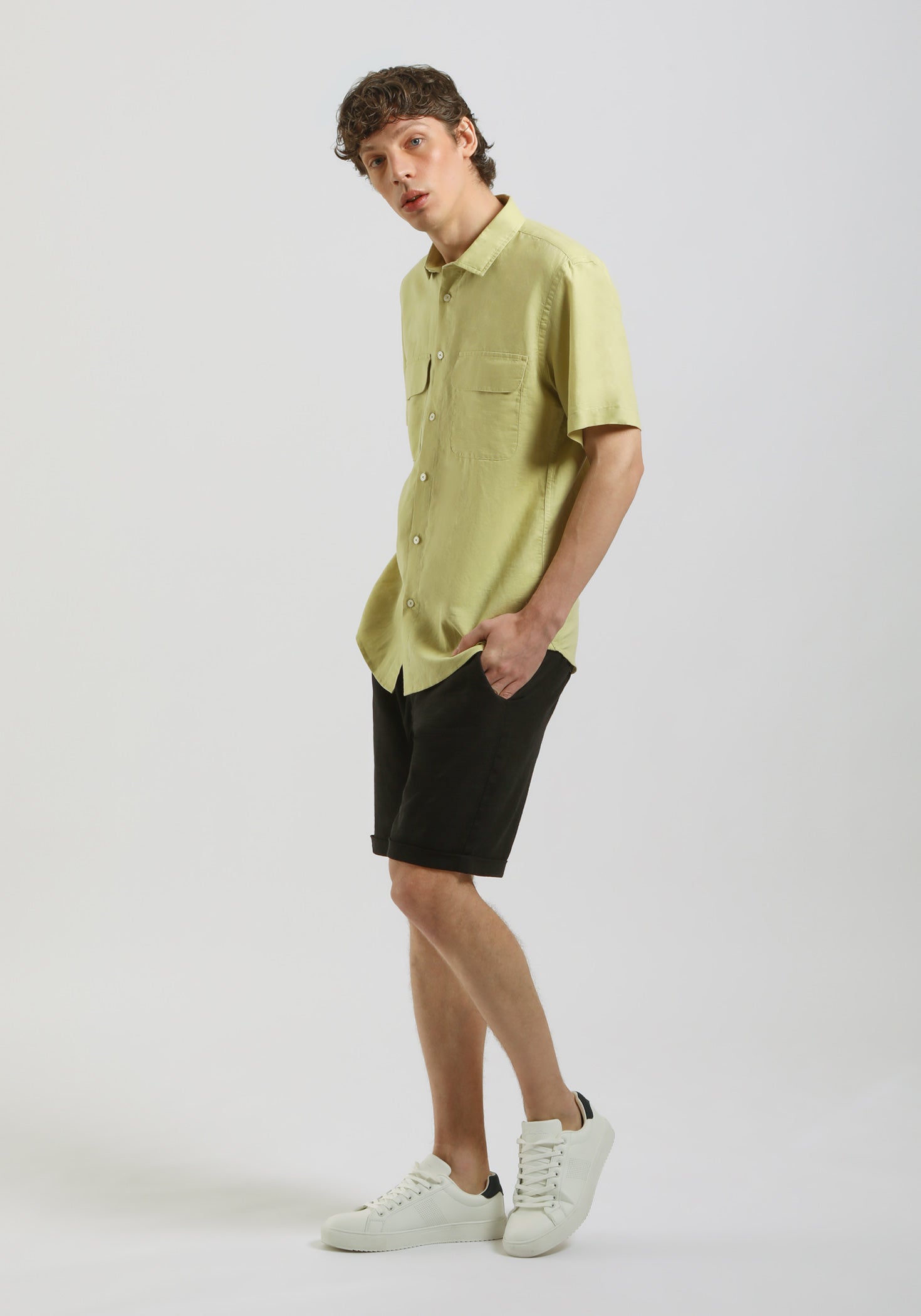 Camicia mezza manica misto lino|Colore:Verde acido