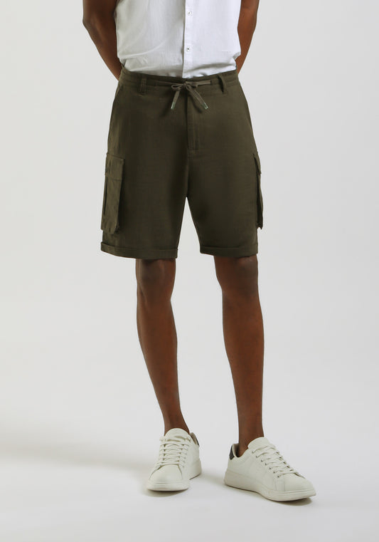 Bermuda misto lino con tasconi|Colore:Verde scuro