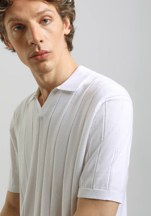 Polo in maglia a coste|Colore:Bianco