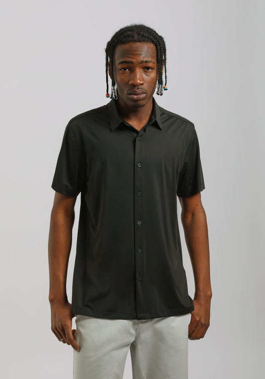 Camicia mezza manica in tessuto elastico|Colore:Nero