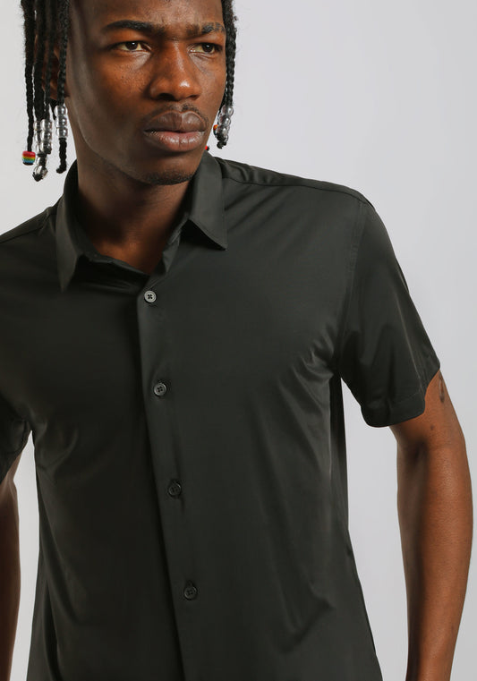 Camicia mezza manica in tessuto elastico|Colore:Nero