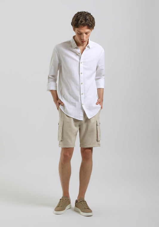 Bermuda misto lino con tasconi|Colore:Beige chiaro