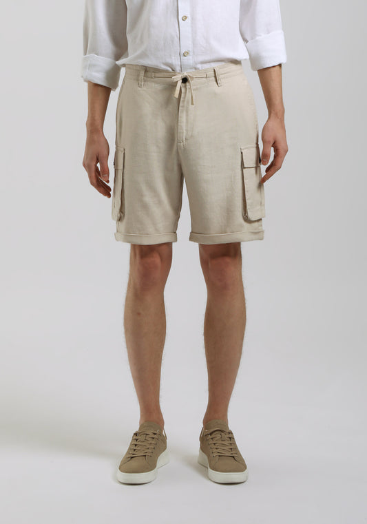 Bermuda misto lino con tasconi|Colore:Beige chiaro