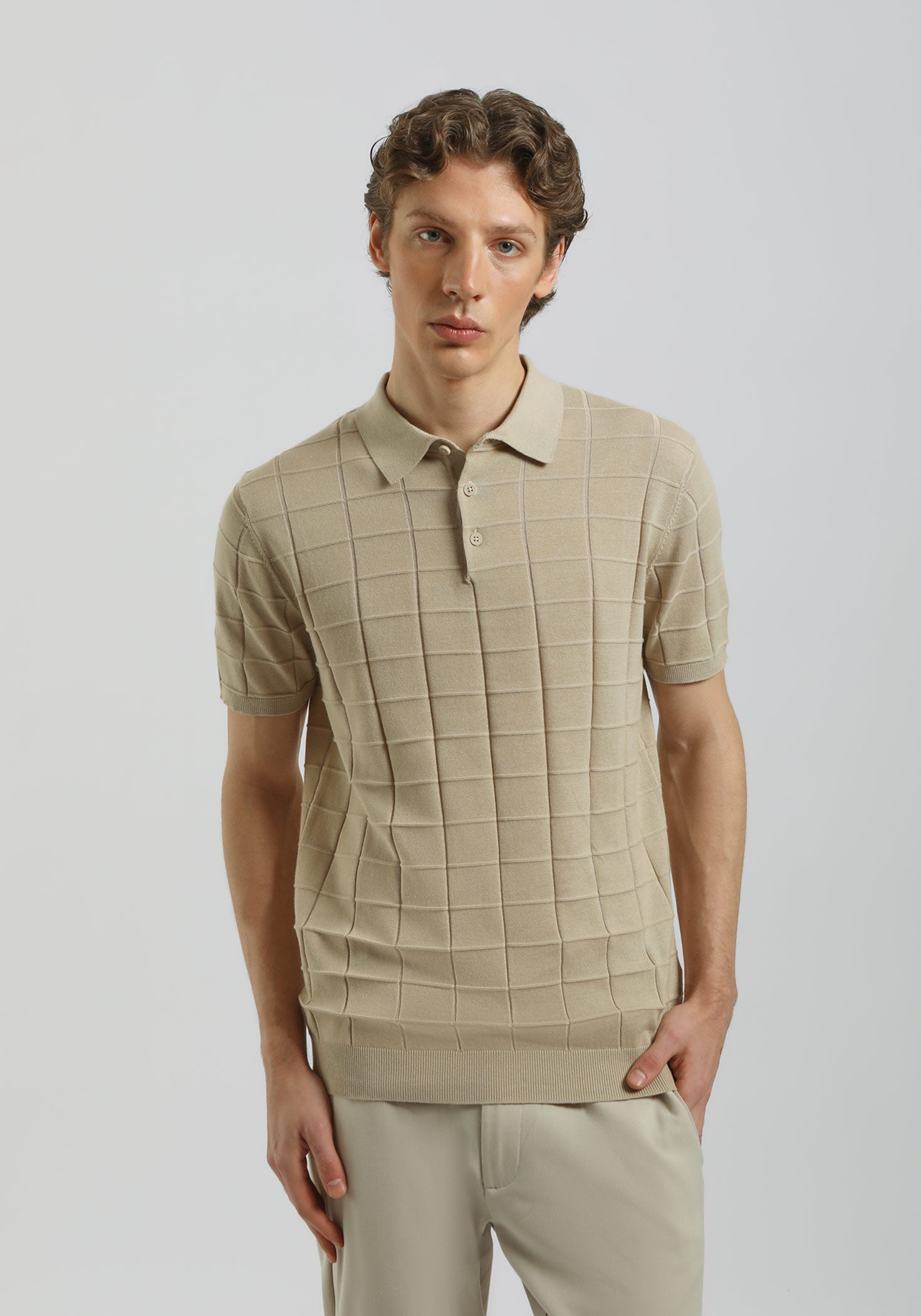 Polo in maglia a coste|Colore:Beige