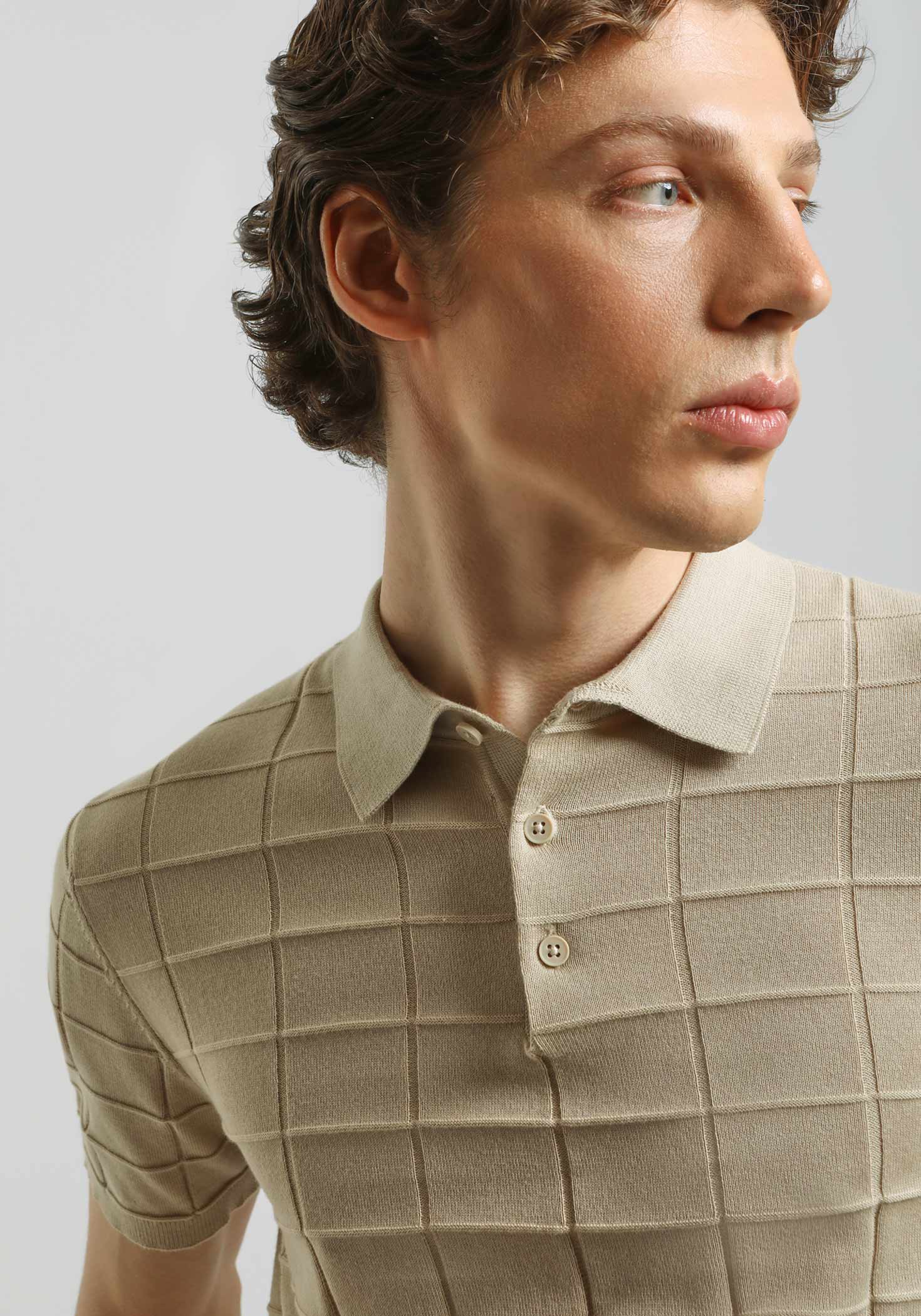 Polo in maglia a coste|Colore:Beige