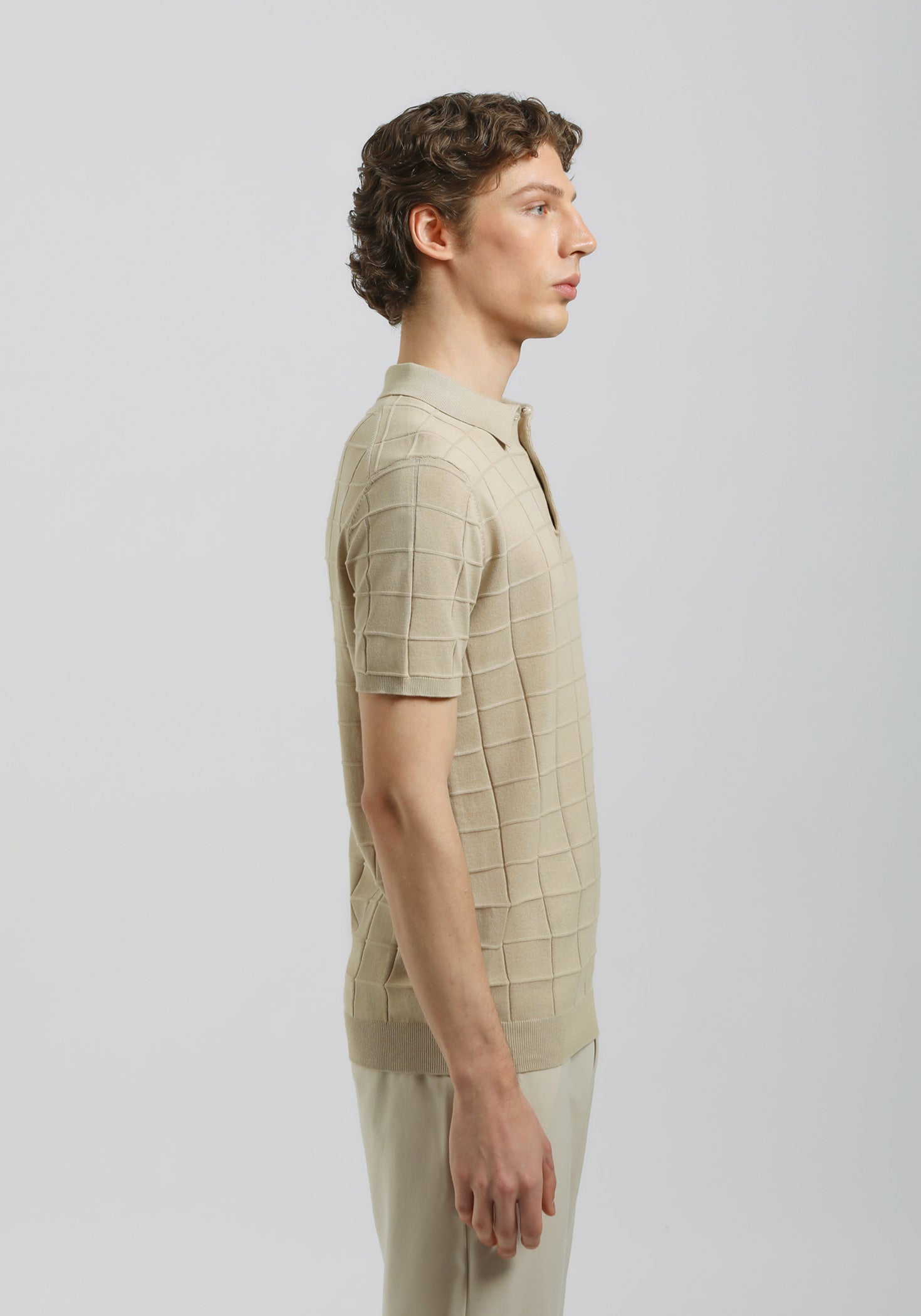 Polo in maglia a coste|Colore:Beige