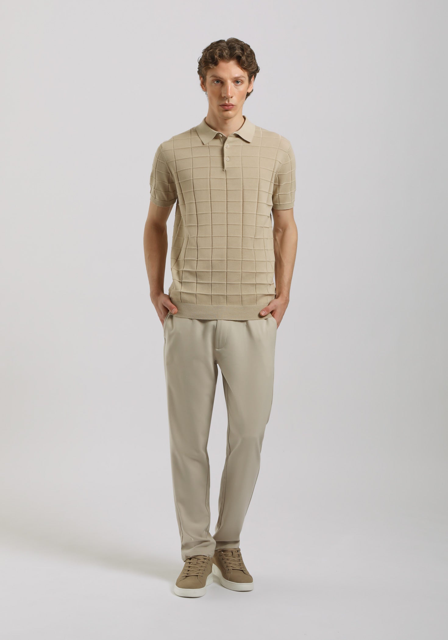 Polo in maglia a coste|Colore:Beige