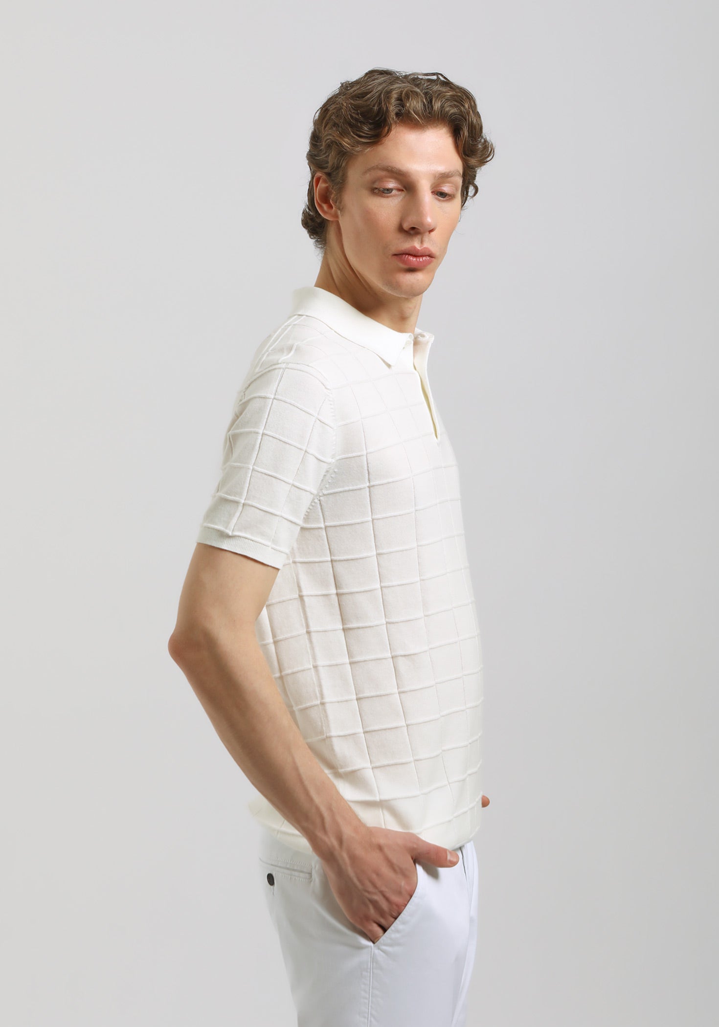 Polo in maglia a coste|Colore:Off white