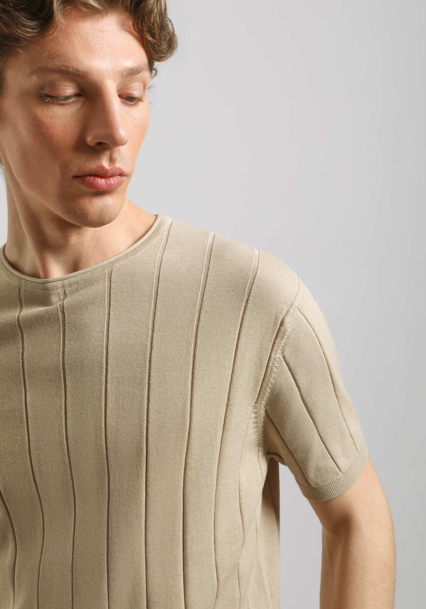 T-shirt in maglia a coste|Colore:Beige