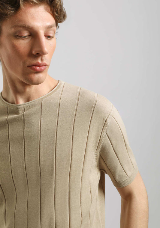 T-shirt in maglia a coste|Colore:Beige