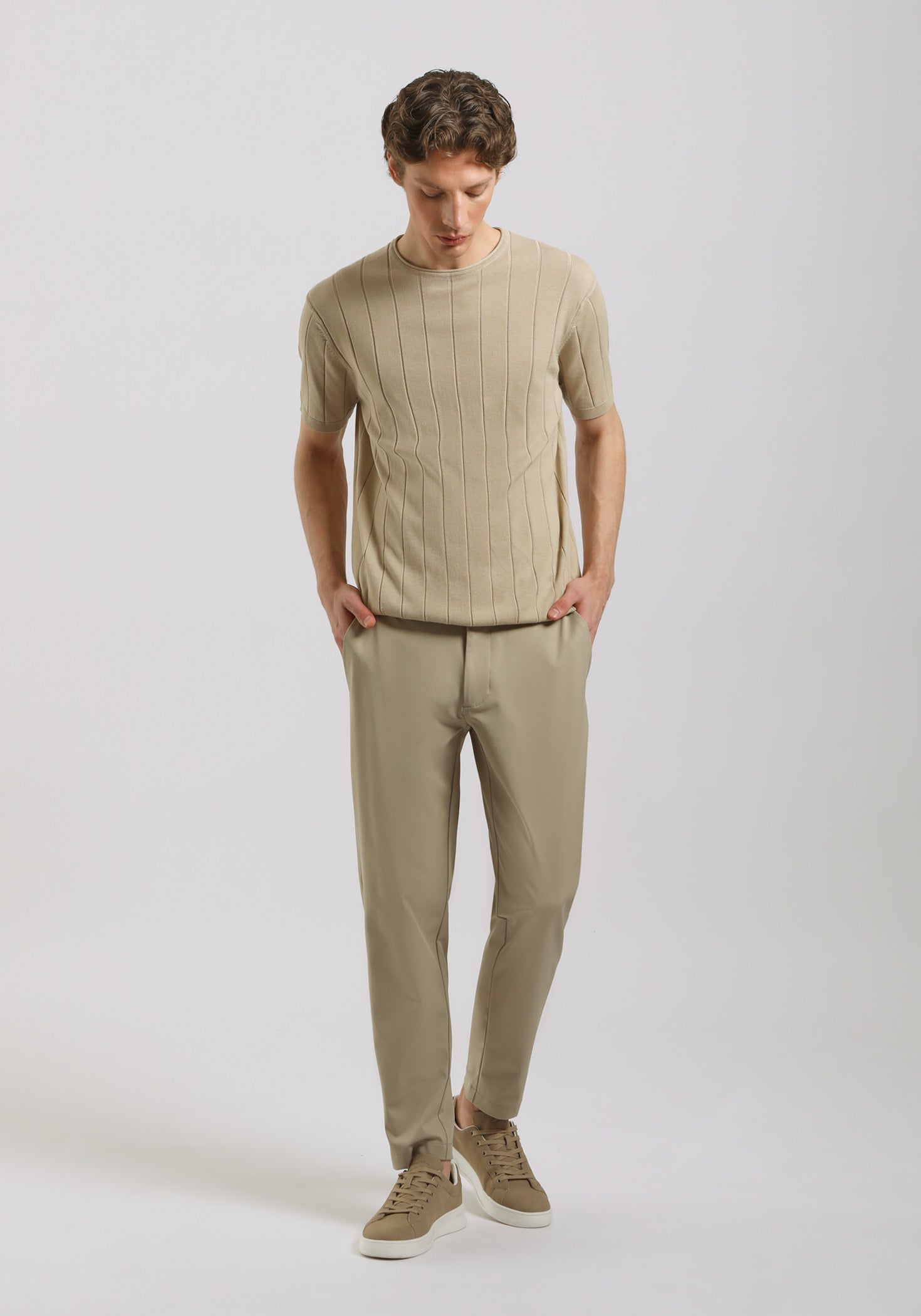 T-shirt in maglia a coste|Colore:Beige