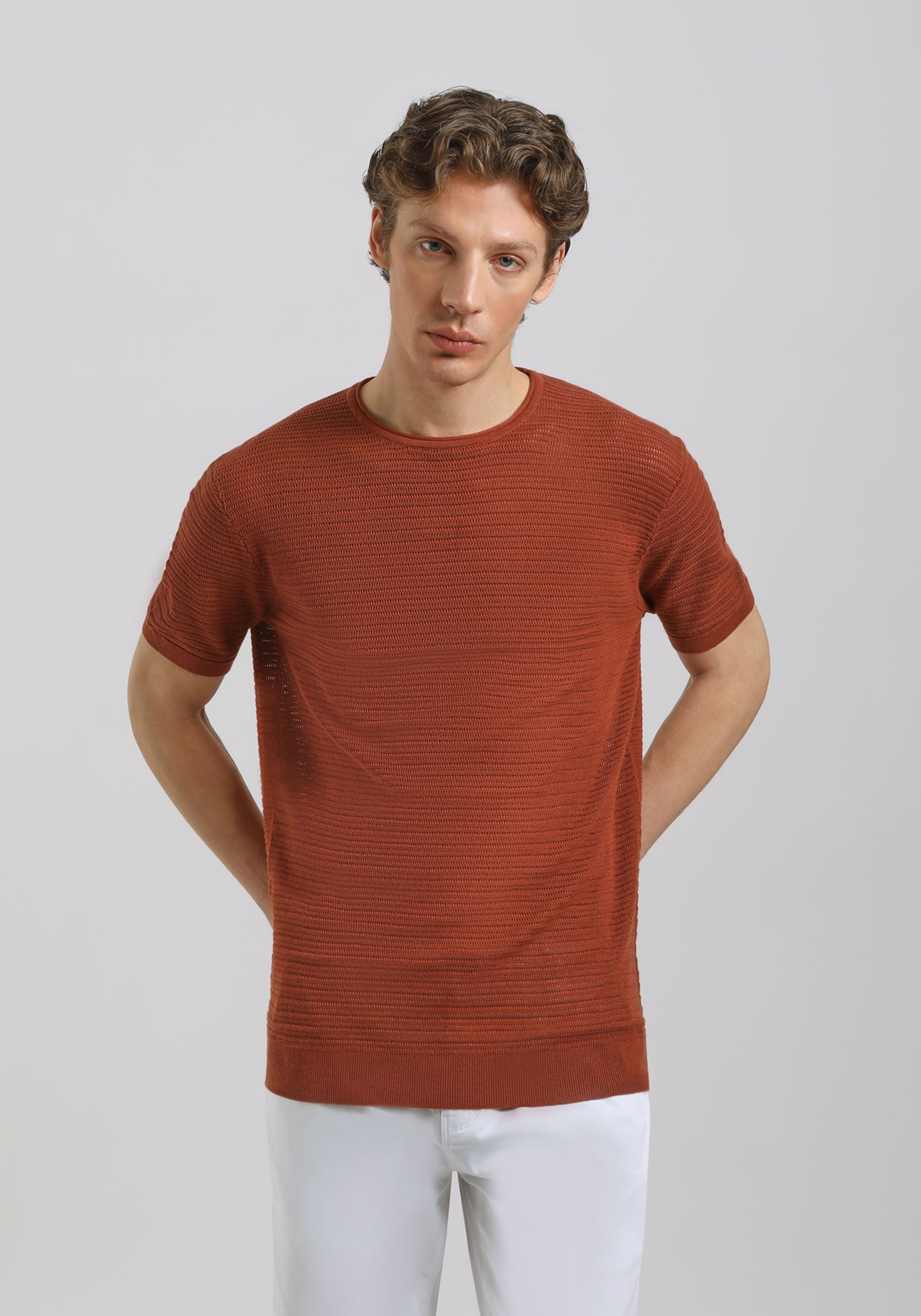 T-shirt in maglia forata|Colore:Rame